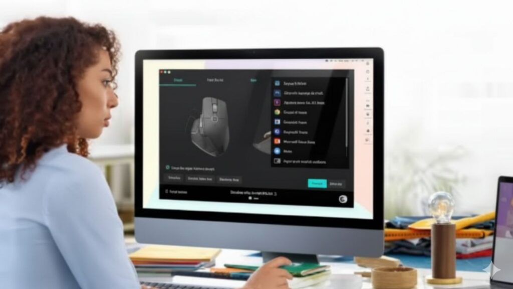 Logitech G Hub screen showing DPI, macros, and RGB lighting customization